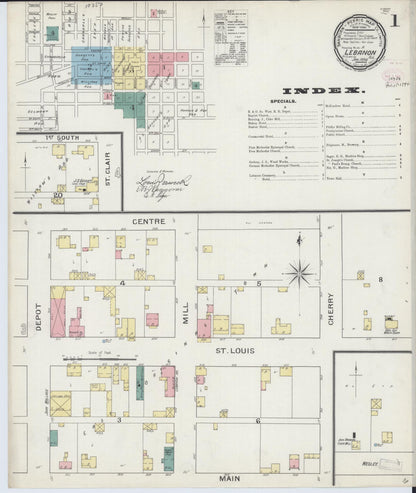 Sanborn Fire Insurance Map from Lebanon, Saint Clair County, Illinois (1894), Sheet #0001 - Historic Sanborn Fire Insurance Map Print, vintage old map wall art, antique decor, genealogy gift, Illinois Illinois map