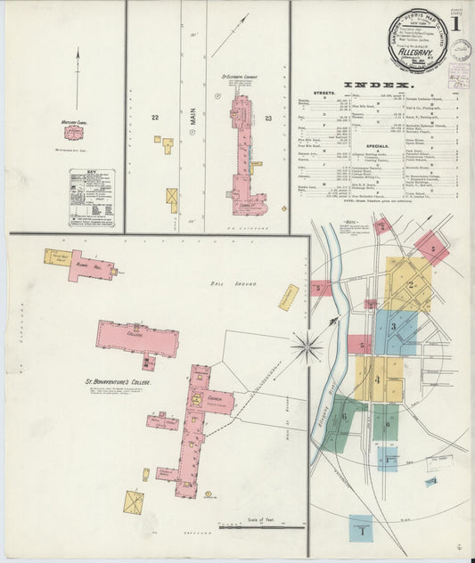 Sanborn Fire Insurance Map from Allegany, Cattaraugus County, New York (1901), Sheet #0001 - Historic Sanborn Fire Insurance Map Print, vintage old map wall art, antique decor, genealogy gift, New York New York map