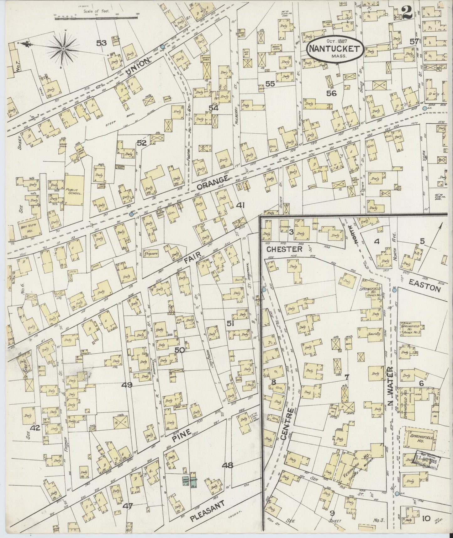 Sanborn Fire Insurance Map from Nantucket, Nantucket County, Massachusetts (1887), Sheet #0002 - Historic Sanborn Fire Insurance Map Print, vintage old map wall art, antique decor, genealogy gift, Massachusetts Massachusetts map