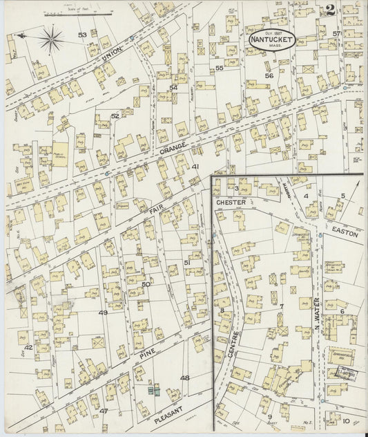 Sanborn Fire Insurance Map from Nantucket, Nantucket County, Massachusetts (1887), Sheet #0002 - Historic Sanborn Fire Insurance Map Print, vintage old map wall art, antique decor, genealogy gift, Massachusetts Massachusetts map