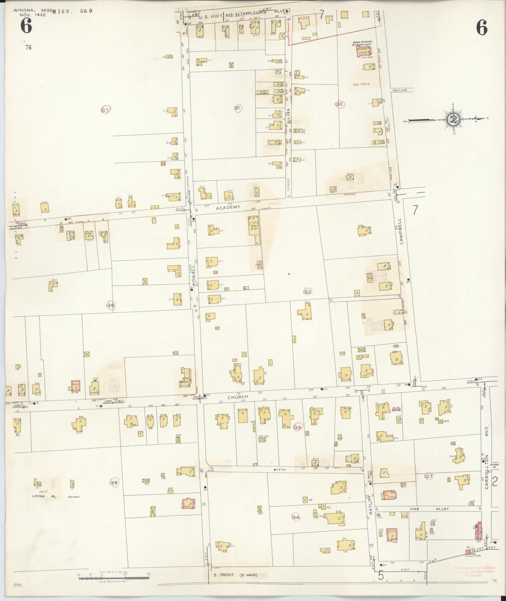 Sanborn Fire Insurance Map from Winona, Montgomery County, Mississippi (1940), Sheet #0006 - Complete Map Set gallery image, historic Sanborn map, vintage wall art, Mississippi Mississippi