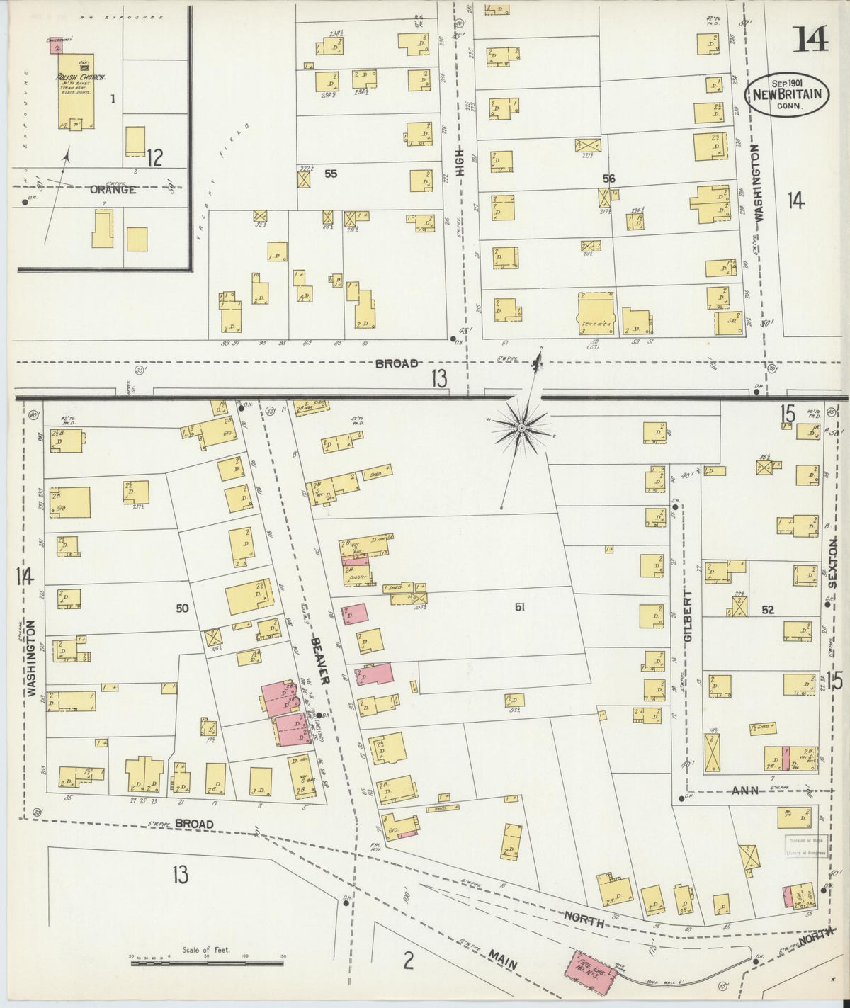 Sanborn Fire Insurance Map from New Britain, Hartford County, Connecticut (1901), Sheet #0014 - Complete Map Set gallery image, historic Sanborn map, vintage wall art, Connecticut Connecticut