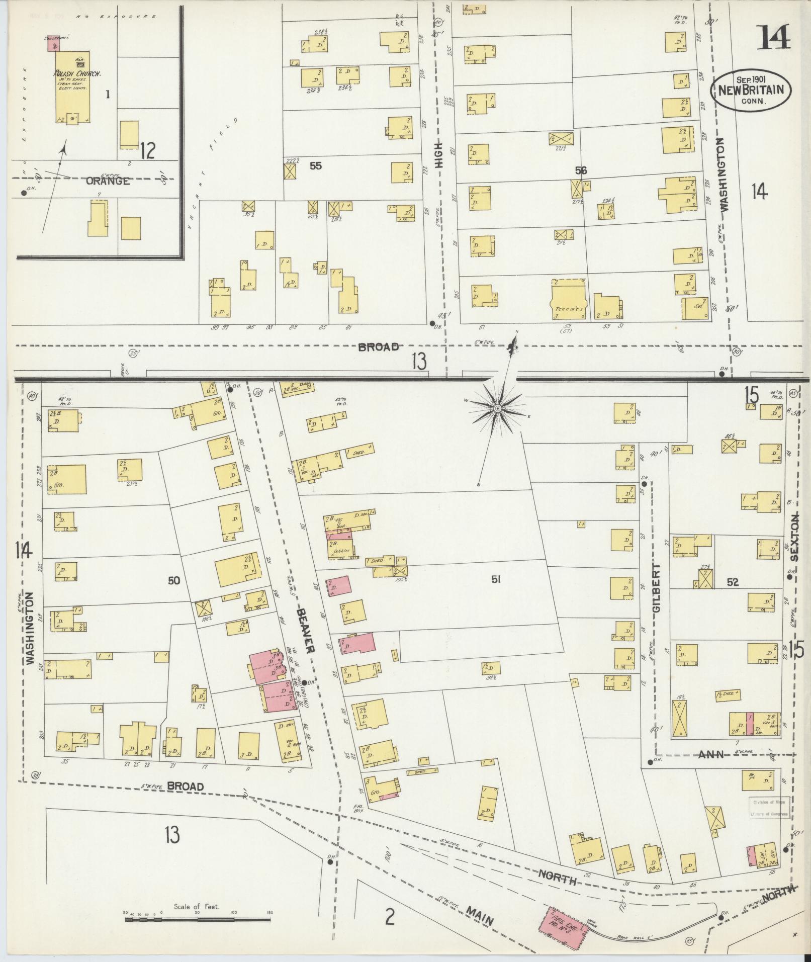 Sanborn Fire Insurance Map from New Britain, Hartford County, Connecticut (1901), Sheet #0014 - Complete Map Set gallery image, historic Sanborn map, vintage wall art, Connecticut Connecticut