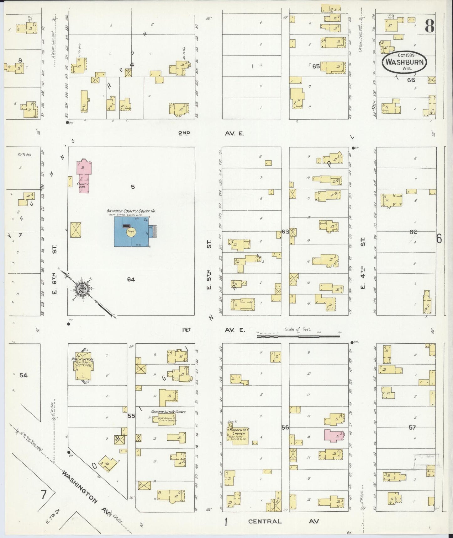 Sanborn Fire Insurance Map from Washburn, Bayfield County, Wisconsin (1909), Sheet #0008 - Complete Map Set gallery image, historic Sanborn map, vintage wall art, Wisconsin Wisconsin