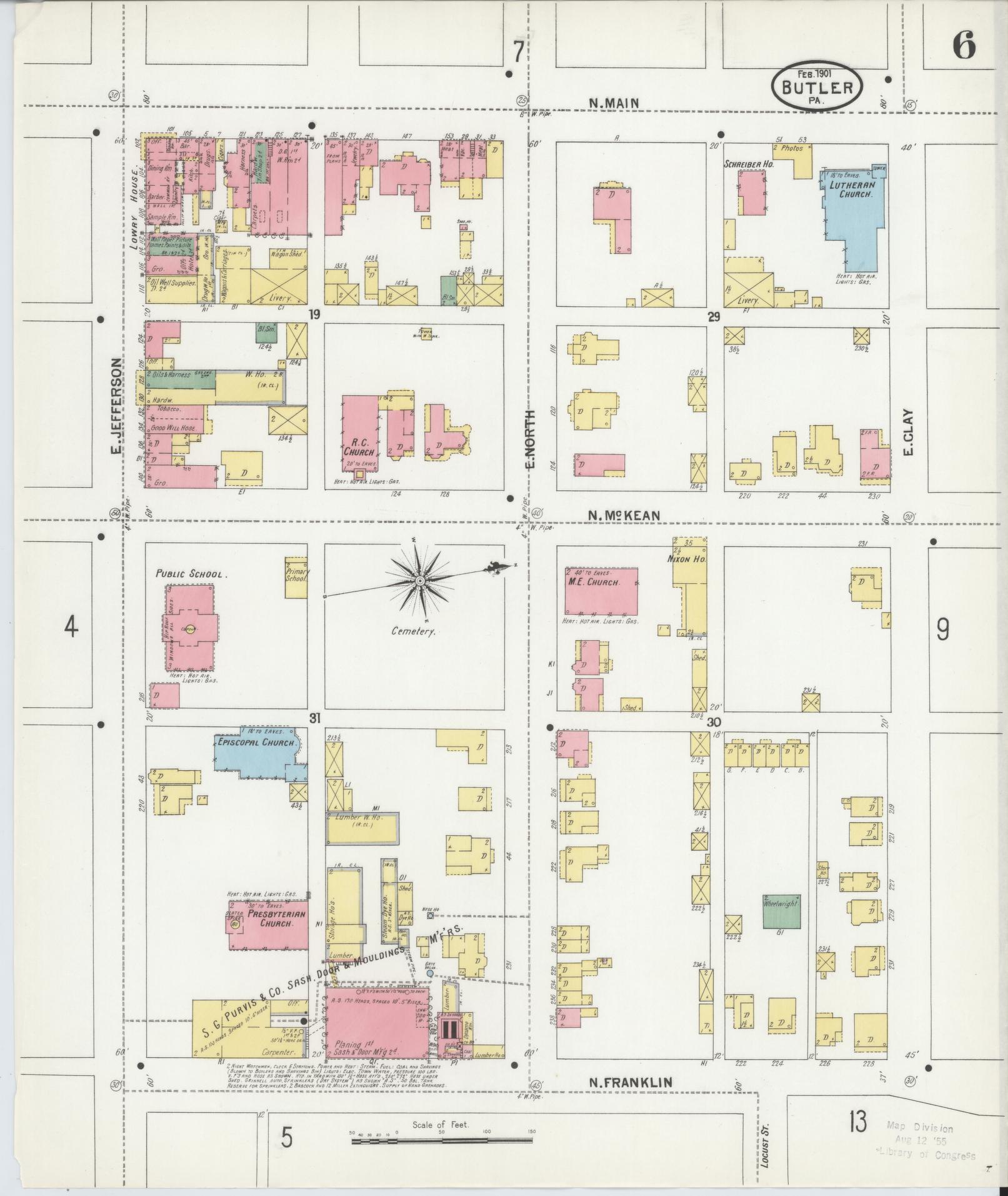 Sanborn Fire Insurance Map from Butler, Butler County, Pennsylvania (1901), Sheet #0006 - Historic Sanborn Fire Insurance Map Print, vintage old map wall art, antique decor, genealogy gift, Pennsylvania Pennsylvania map