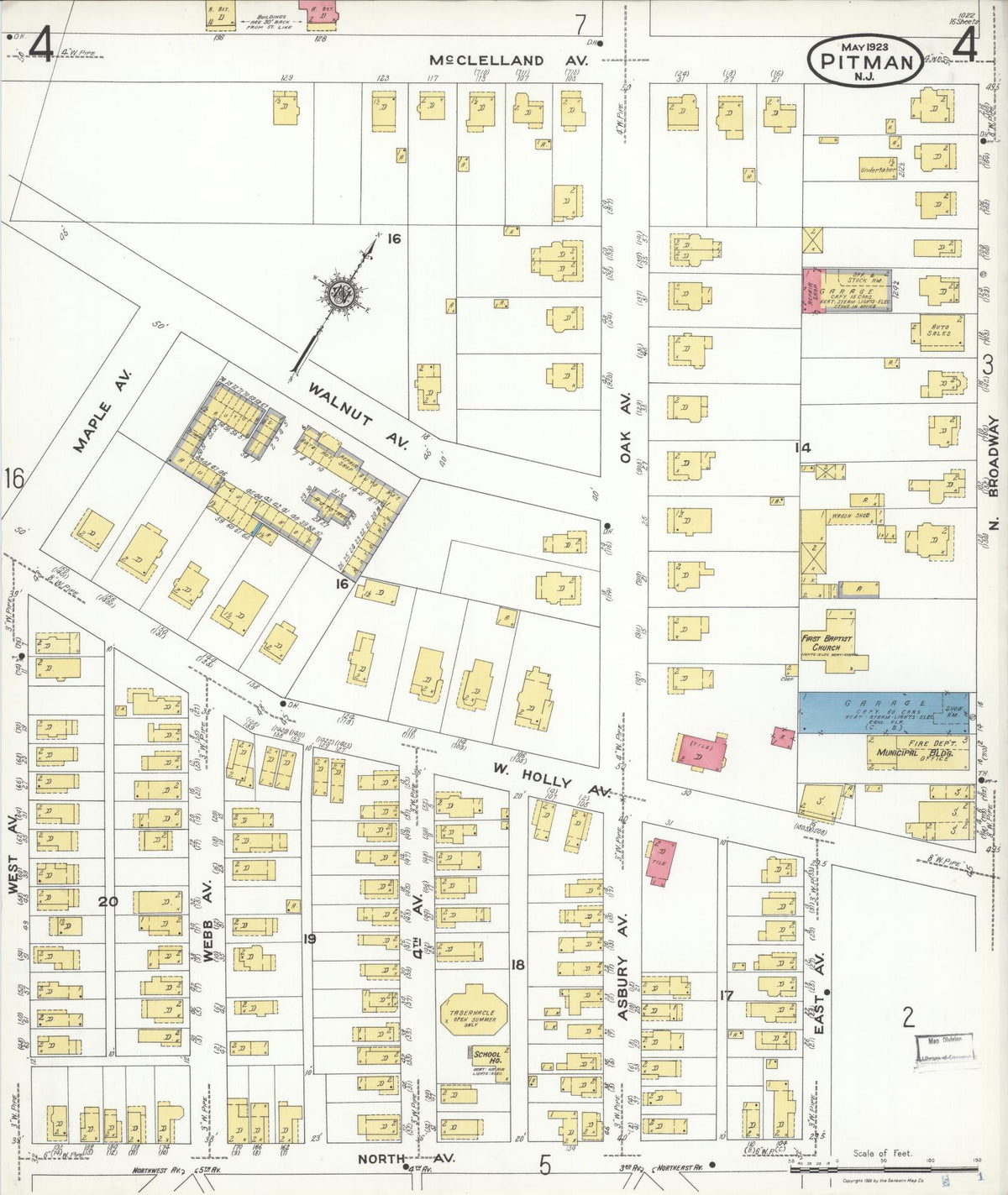 Sanborn Fire Insurance Map from Pitman, Gloucester County, New Jersey (1923), Sheet #0004 - Historic Sanborn Fire Insurance Map Print, vintage old map wall art, antique decor, genealogy gift, New Jersey New Jersey map