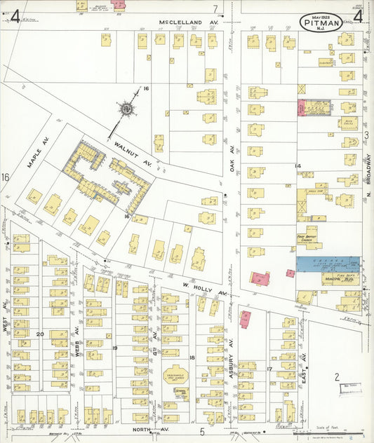 Sanborn Fire Insurance Map from Pitman, Gloucester County, New Jersey (1923), Sheet #0004 - Historic Sanborn Fire Insurance Map Print, vintage old map wall art, antique decor, genealogy gift, New Jersey New Jersey map