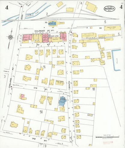 Sanborn Fire Insurance Map from Warwick, Orange County, New York (1923), Sheet #0004 - Historic Sanborn Fire Insurance Map Print, vintage old map wall art, antique decor, genealogy gift, New York New York map
