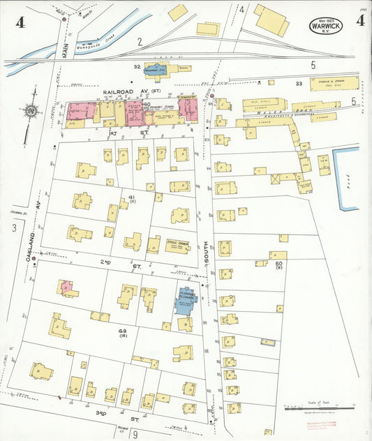 Sanborn Fire Insurance Map from Warwick, Orange County, New York (1923), Sheet #0004 - Historic Sanborn Fire Insurance Map Print, vintage old map wall art, antique decor, genealogy gift, New York New York map