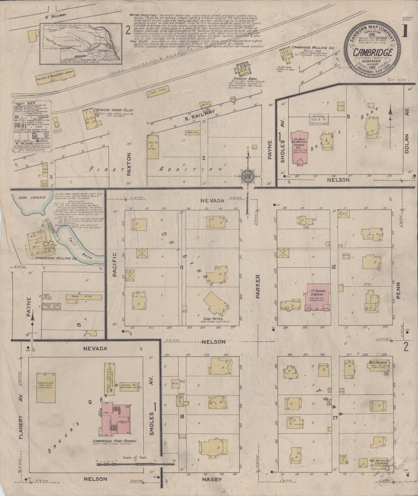 Sanborn Fire Insurance Map from Cambridge, Furnas County, Nebraska (1922), Sheet #0001 - Complete Map Set gallery image, historic Sanborn map, vintage wall art, Nebraska Nebraska