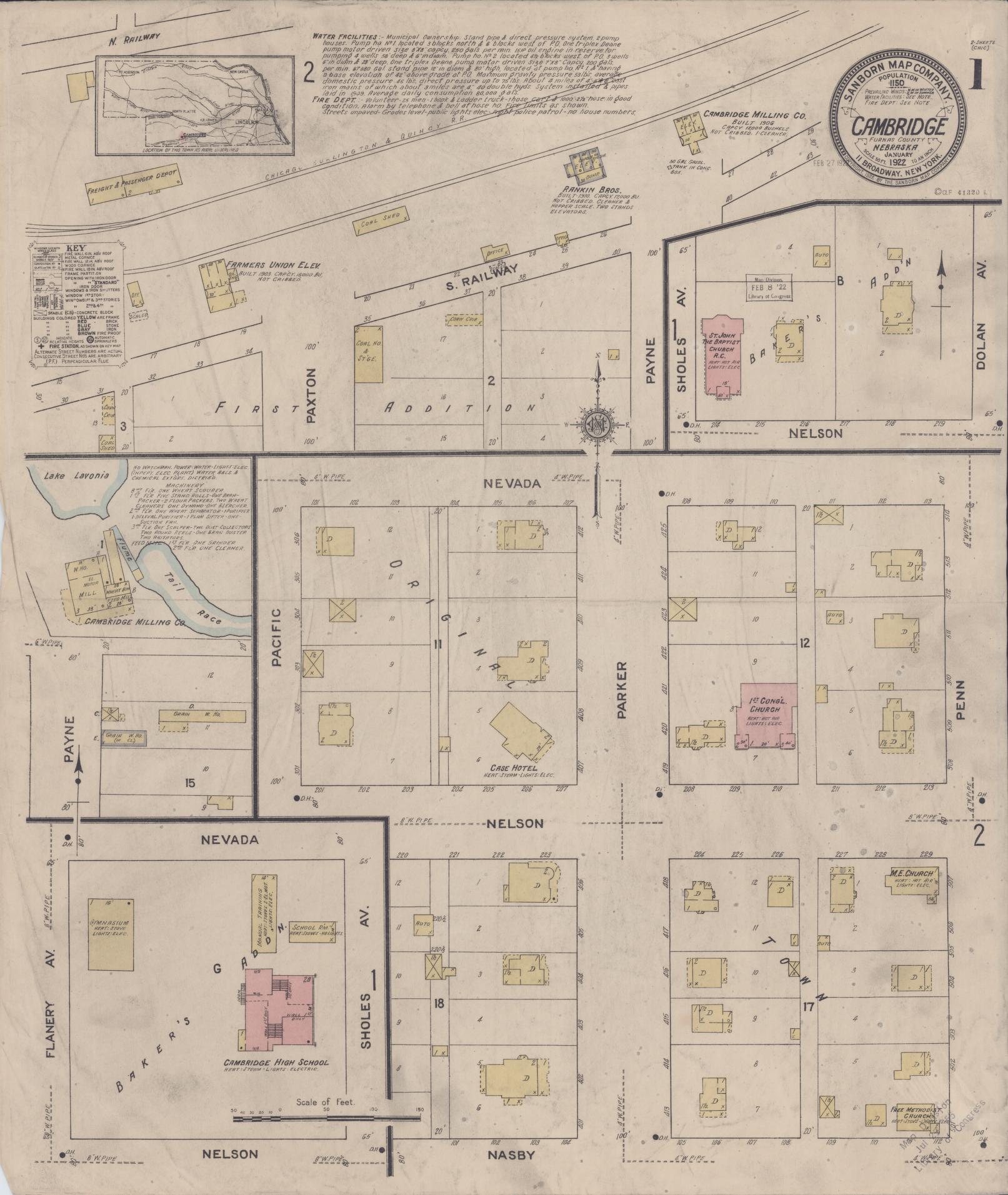Sanborn Fire Insurance Map from Cambridge, Furnas County, Nebraska (1922), Sheet #0001 - Complete Map Set gallery image, historic Sanborn map, vintage wall art, Nebraska Nebraska
