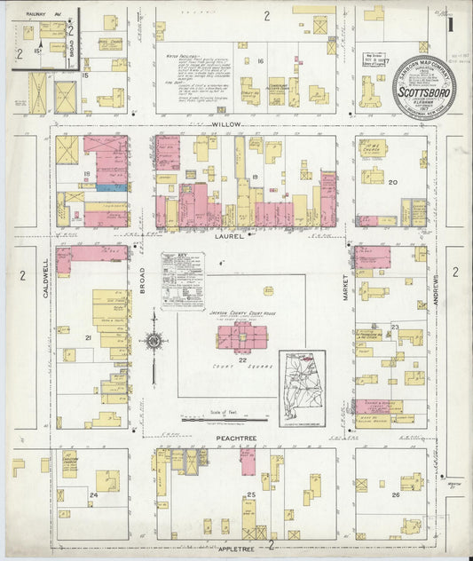 Sanborn Fire Insurance Map from Scottsboro, Jackson County, Alabama (1917), Sheet #0001 - Complete Map Set gallery image, historic Sanborn map, vintage wall art, Alabama Alabama