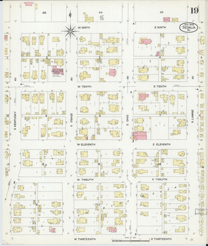 Sanborn Fire Insurance Map from Sedalia, Pettis County, Missouri (1908), Sheet #0019 - Historic Sanborn Fire Insurance Map Print, vintage old map wall art, antique decor, genealogy gift, Missouri Missouri map