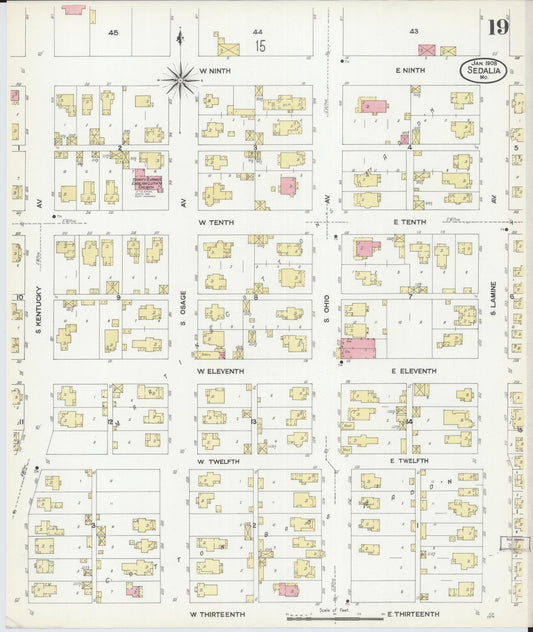 Sanborn Fire Insurance Map from Sedalia, Pettis County, Missouri (1908), Sheet #0019 - Historic Sanborn Fire Insurance Map Print, vintage old map wall art, antique decor, genealogy gift, Missouri Missouri map