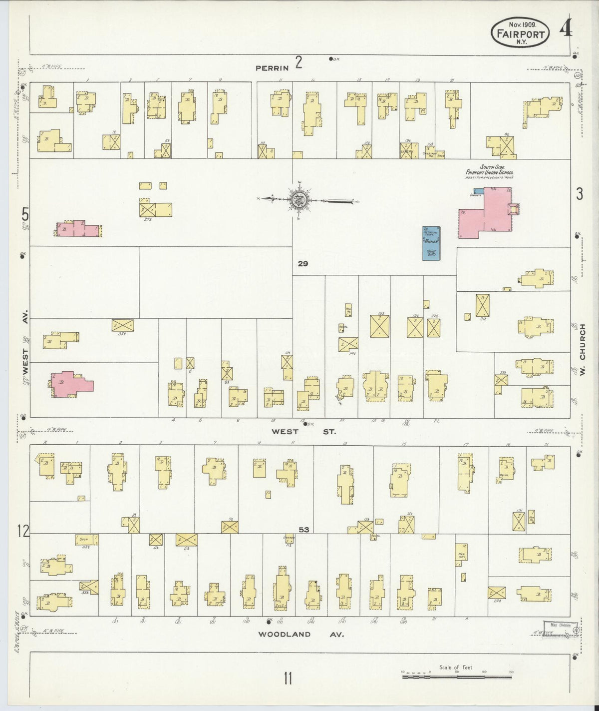 Sanborn Fire Insurance Map from Fairport, Monroe County, New York (1909), Sheet #0004 - Complete Map Set gallery image, historic Sanborn map, vintage wall art, New York New York