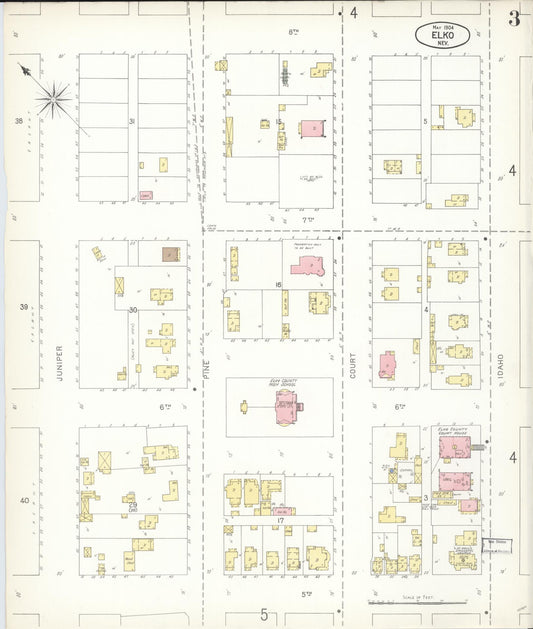 Sanborn Fire Insurance Map from Elko, Elko County, Nevada (1904), Sheet #0003 - Historic Sanborn Fire Insurance Map Print, vintage old map wall art, antique decor, genealogy gift, Nevada Nevada map