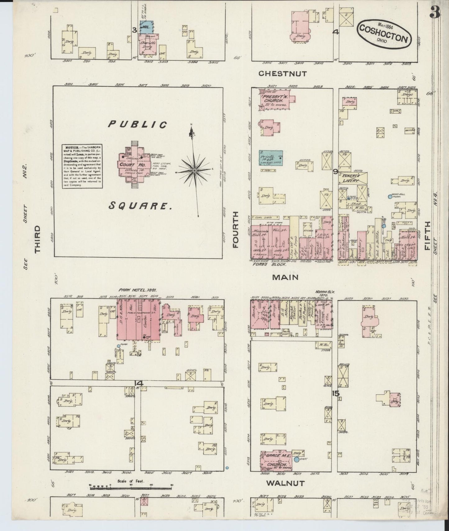 Sanborn Fire Insurance Map from Coshocton, Coshocton County, Ohio (1884), Sheet #0003 - Complete Map Set gallery image, historic Sanborn map, vintage wall art, Ohio Ohio