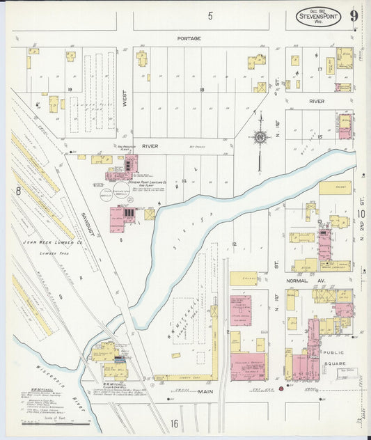 Sanborn Fire Insurance Map from Stevens Point, Portage County, Wisconsin (1912), Sheet #0009 - Historic Sanborn Fire Insurance Map Print, vintage old map wall art, antique decor, genealogy gift, Wisconsin Wisconsin map