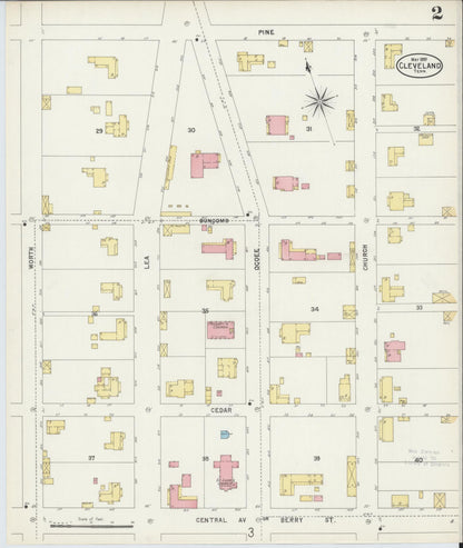 Sanborn Fire Insurance Map from Cleveland, Bradley County, Tennessee (1897), Sheet #0002 - Complete Map Set gallery image, historic Sanborn map, vintage wall art, Tennessee Tennessee