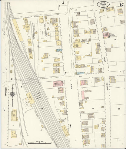 Sanborn Fire Insurance Map from Yuma, Yuma County, Arizona (1911), Sheet #0006 - Complete Map Set gallery image, historic Sanborn map, vintage wall art, Arizona Arizona