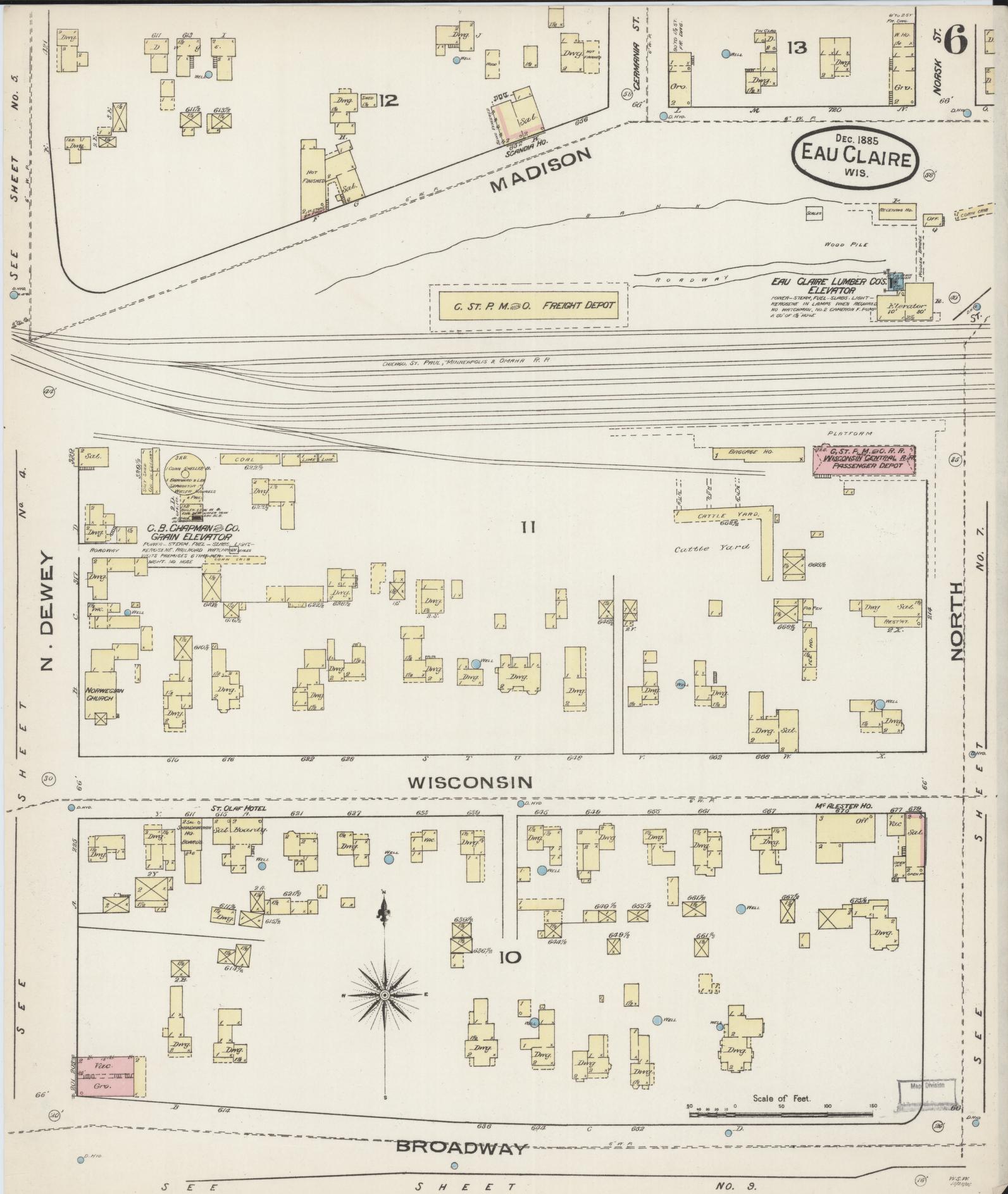 Sanborn Fire Insurance Map from Eau Claire, Eau Claire County, Wisconsin (1885), Sheet #0006 - Complete Map Set gallery image, historic Sanborn map, vintage wall art, Wisconsin Wisconsin