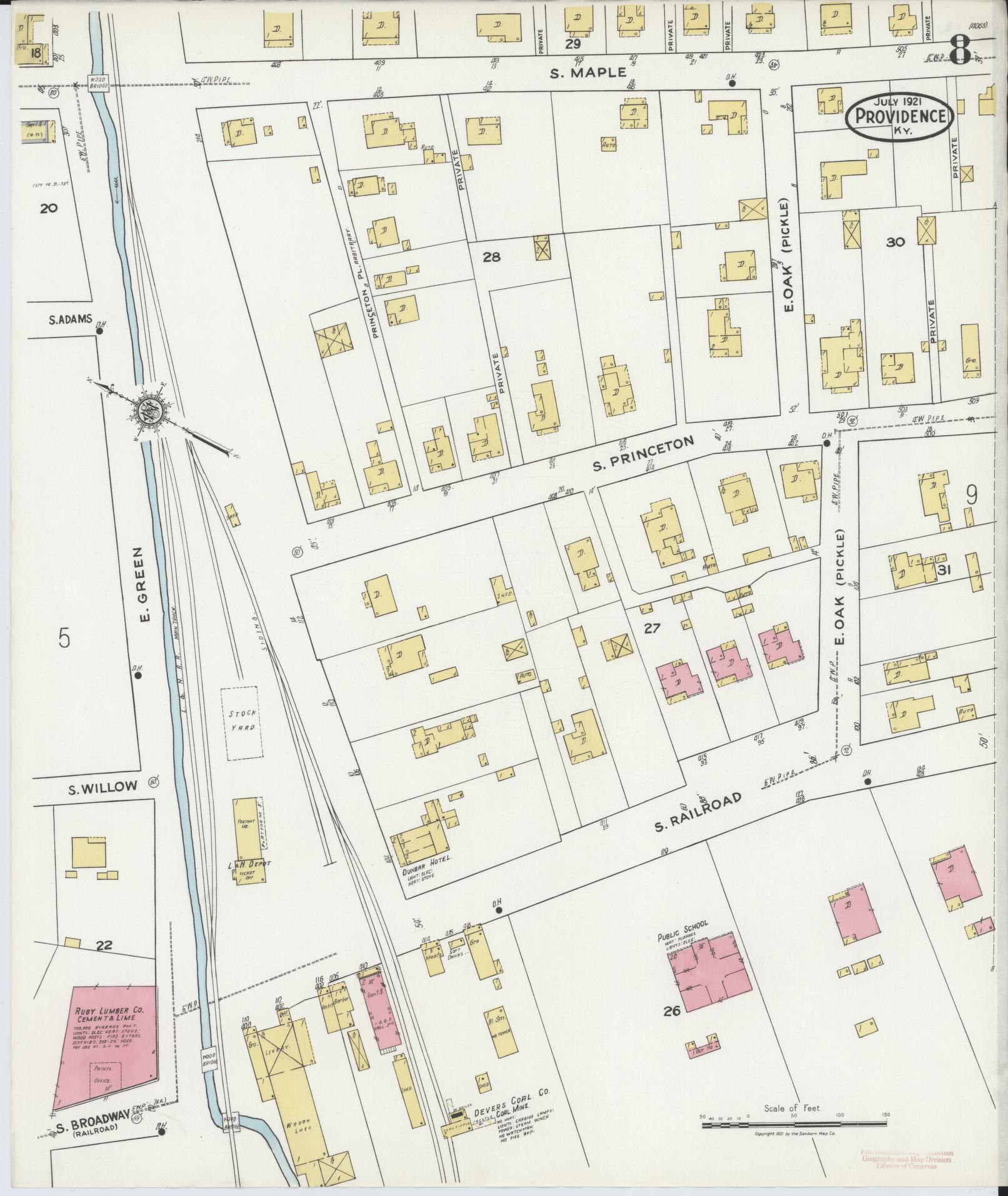 Sanborn Fire Insurance Map from Providence, Webster County, Kentucky (1921), Sheet #0008 - Historic Sanborn Fire Insurance Map Print, vintage old map wall art, antique decor, genealogy gift, Kentucky Kentucky map