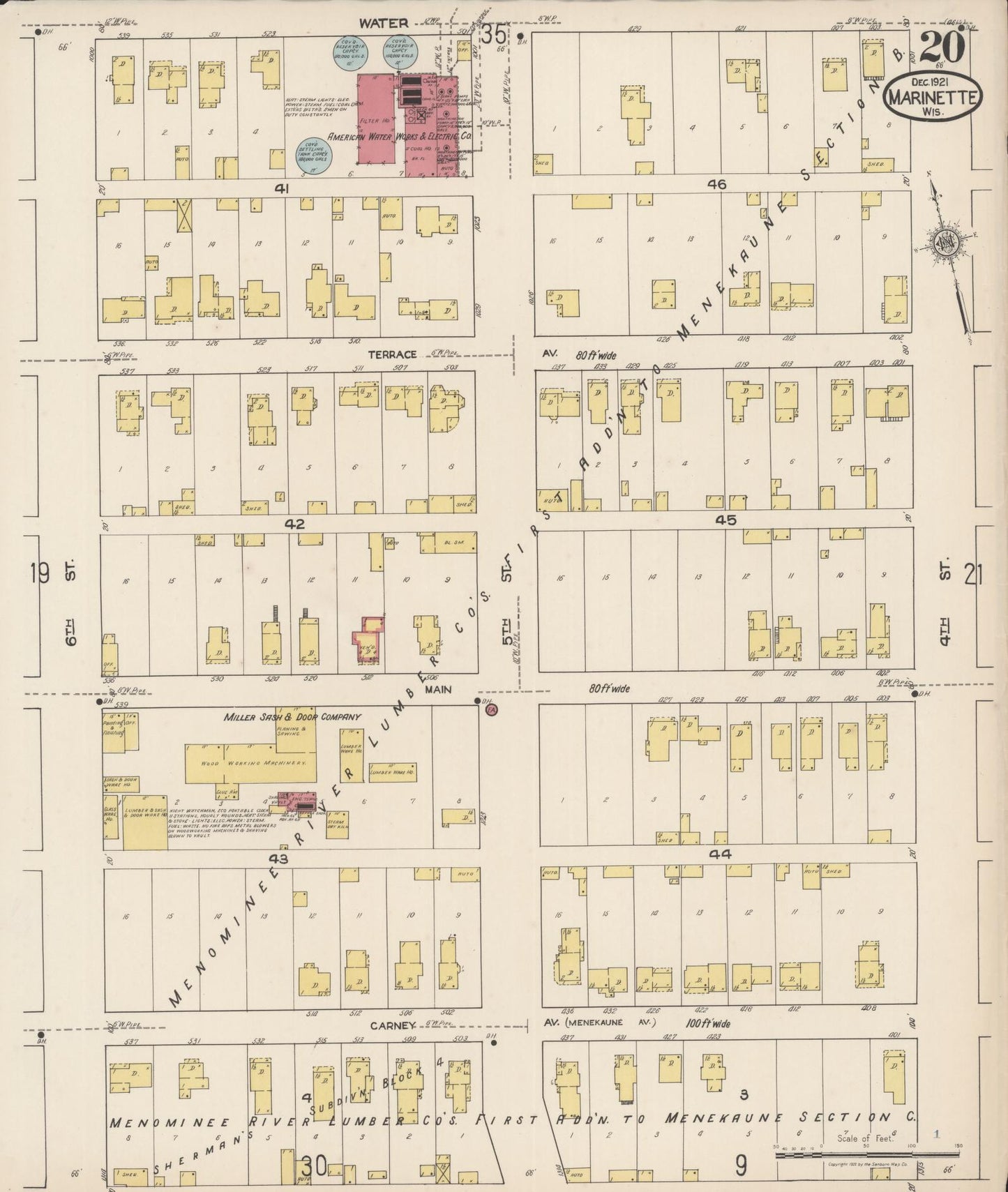 Sanborn Fire Insurance Map from Marinette, Marinette County, Wisconsin (1921), Sheet #0020 - Complete Map Set gallery image, historic Sanborn map, vintage wall art, Wisconsin Wisconsin