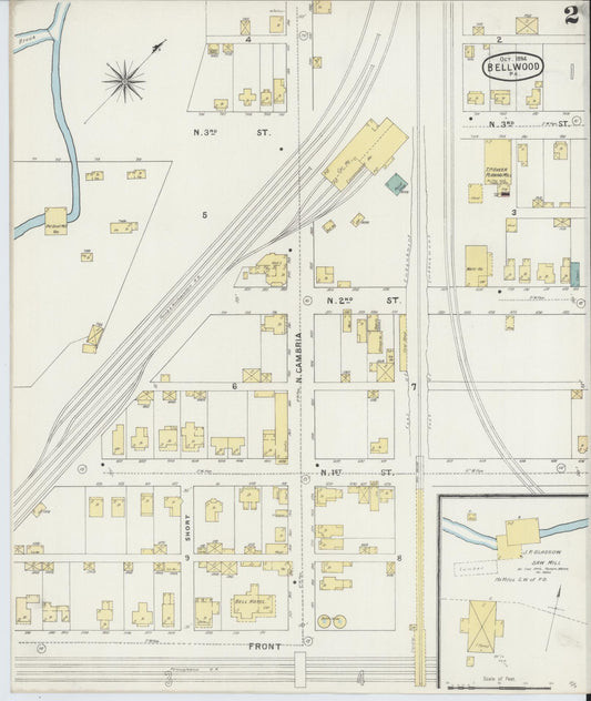 Sanborn Fire Insurance Map from Bellwood, Blair County, Pennsylvania (1894), Sheet #0002 - Historic Sanborn Fire Insurance Map Print, vintage old map wall art, antique decor, genealogy gift, Pennsylvania Pennsylvania map