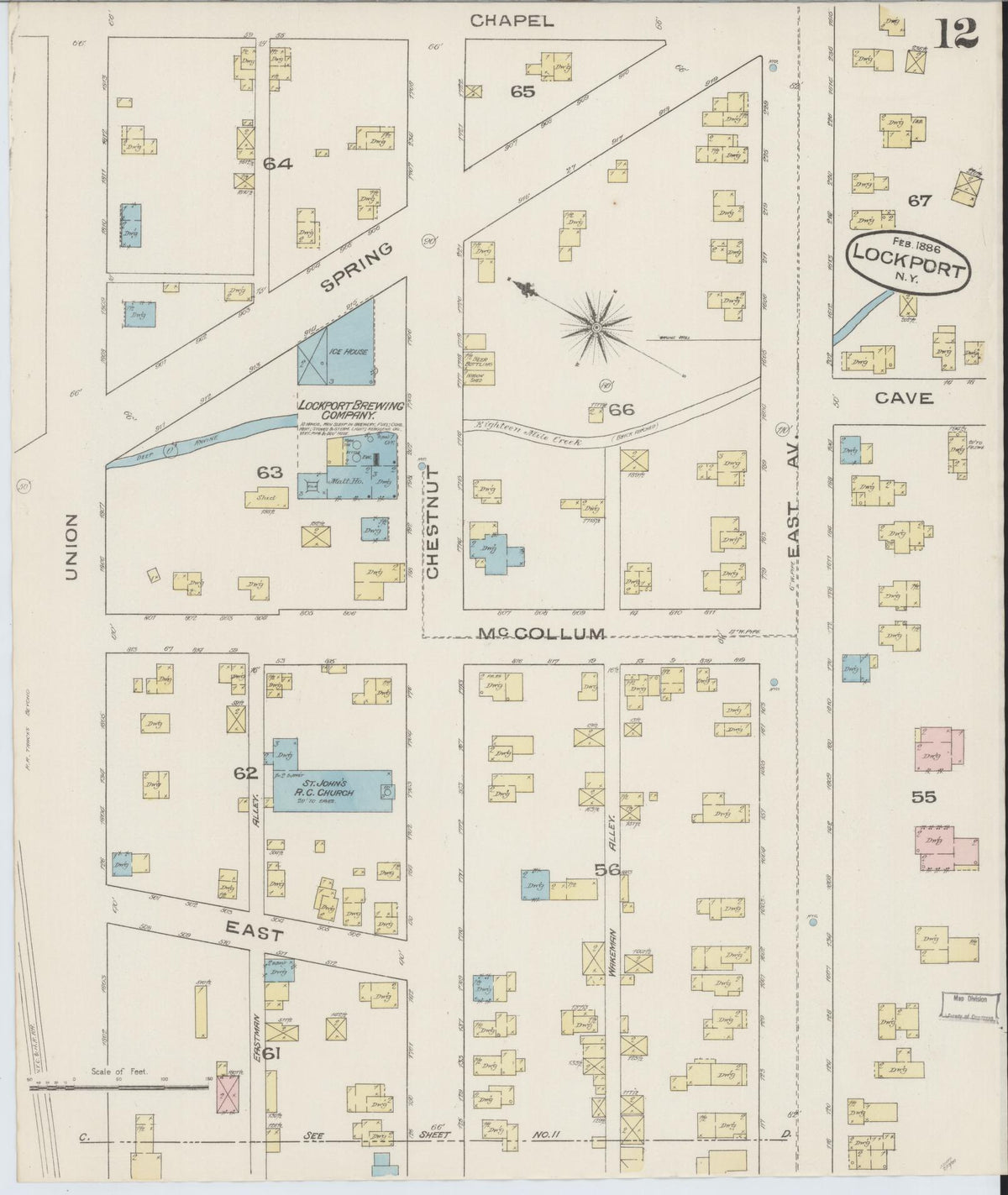 Sanborn Fire Insurance Map from Lockport, Niagara County, New York (1886), Sheet #0011 - Historic Sanborn Fire Insurance Map Print, vintage old map wall art, antique decor, genealogy gift, New York New York map
