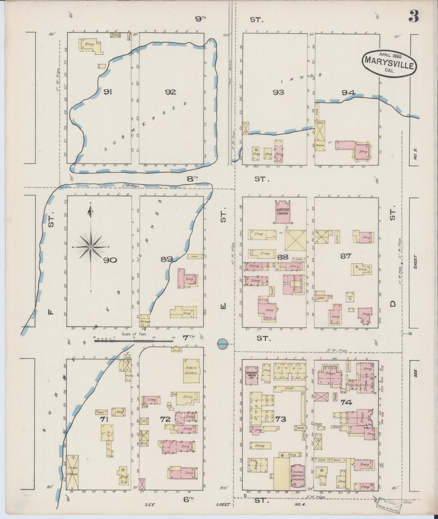 Sanborn Fire Insurance Map from Marysville, Yuba County, California (1885), Sheet #0003 - Historic Sanborn Fire Insurance Map Print, vintage old map wall art, antique decor, genealogy gift, California California map