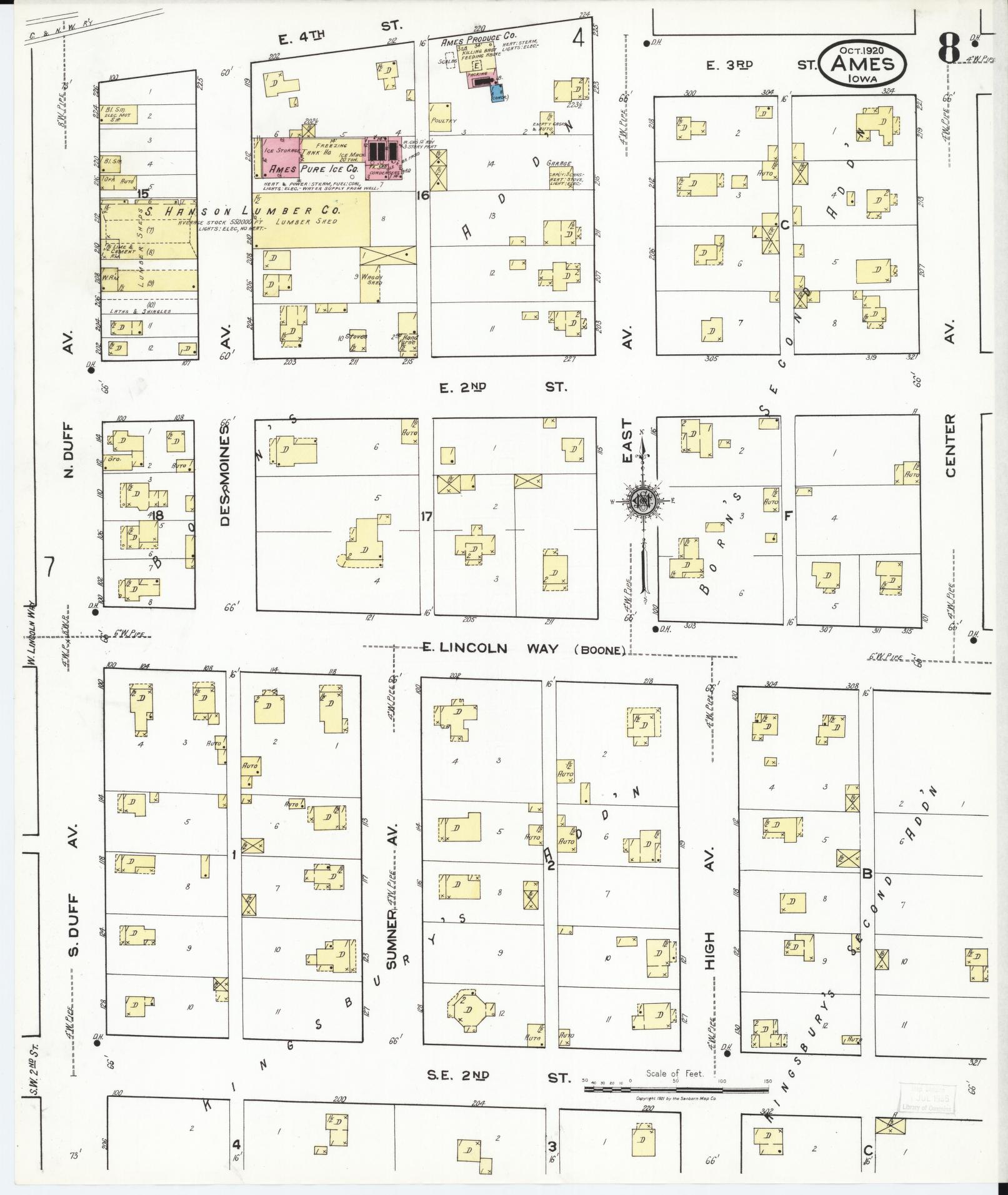 Sanborn Fire Insurance Map from Ames, Story County, Iowa (1920), Sheet #0008 - Historic Sanborn Fire Insurance Map Print