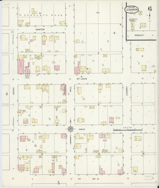 Sanborn Fire Insurance Map from Lebanon, Saint Clair County, Illinois (1914), Sheet #0006 - Historic Sanborn Fire Insurance Map Print, vintage old map wall art, antique decor, genealogy gift, Illinois Illinois map