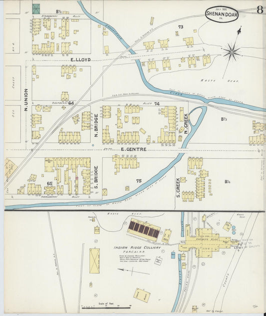 Sanborn Fire Insurance Map from Shenandoah, Schuylkill County, Pennsylvania (1891), Sheet #0008 - Historic Sanborn Fire Insurance Map Print, vintage old map wall art, antique decor, genealogy gift, Pennsylvania Pennsylvania map