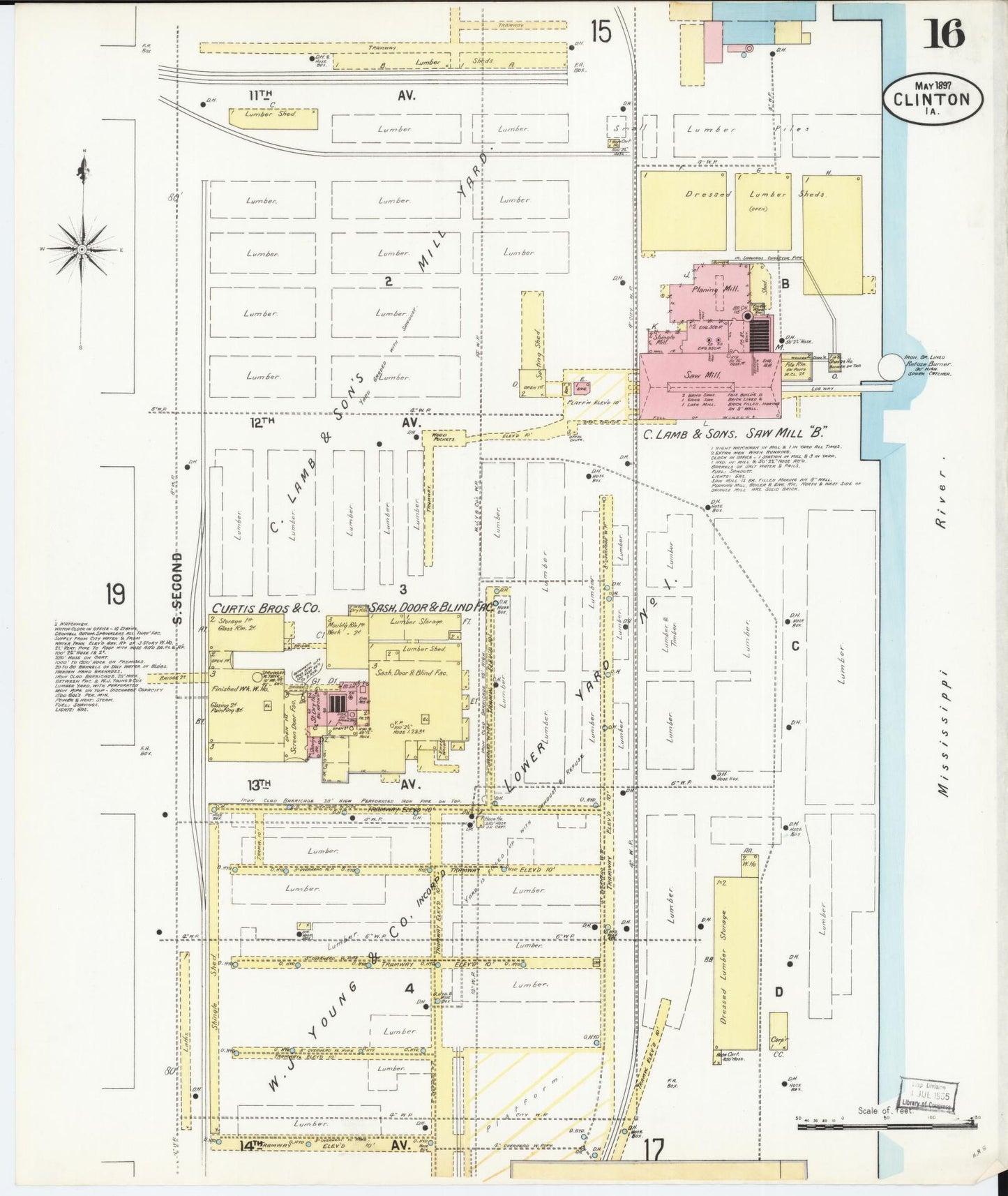 Sanborn Fire Insurance Map from Clinton, Clinton County, Iowa (1897), Sheet #0016 - Historic Sanborn Fire Insurance Map Print, vintage old map wall art
