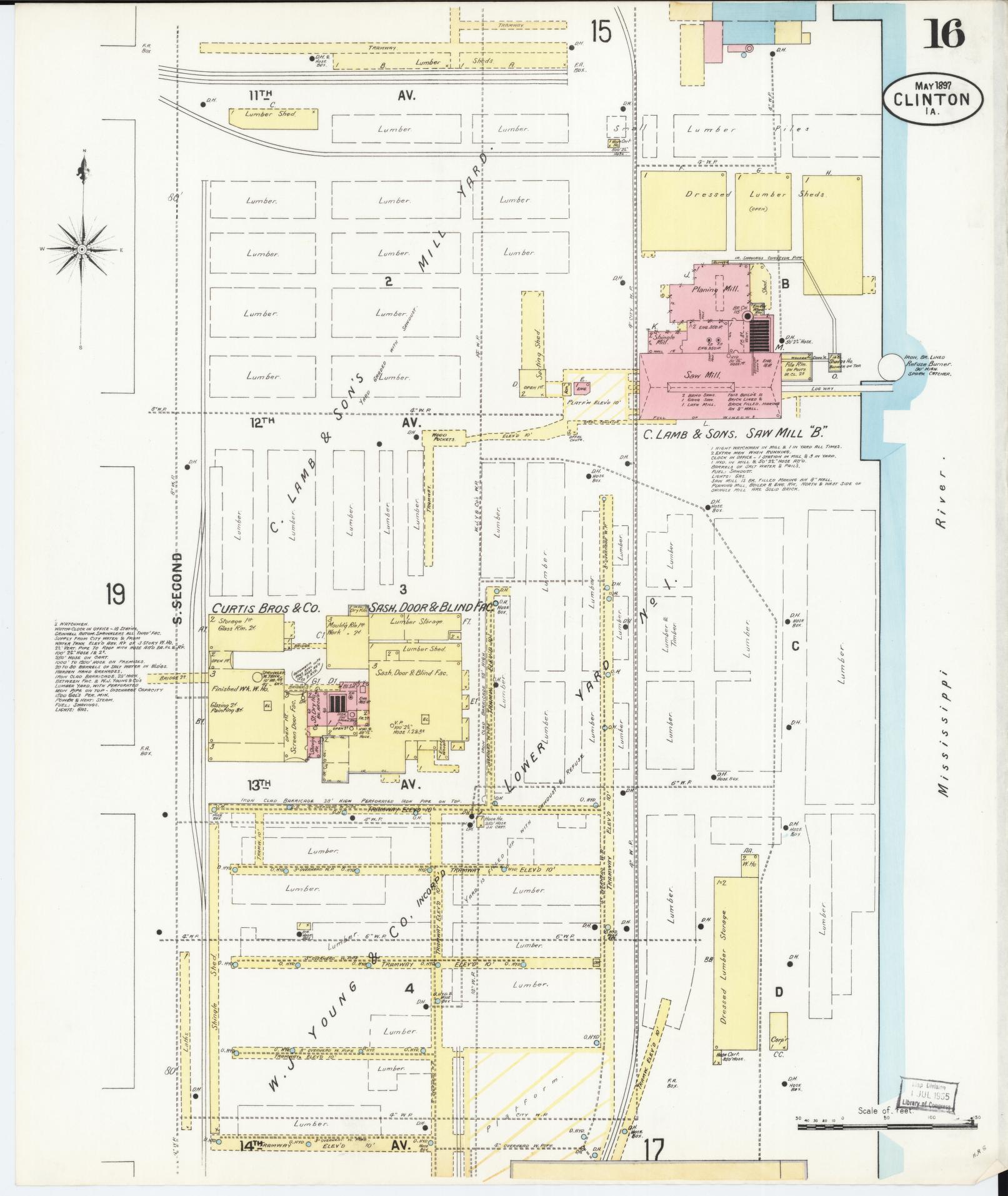 Sanborn Fire Insurance Map from Clinton, Clinton County, Iowa (1897), Sheet #0016 - Historic Sanborn Fire Insurance Map Print, vintage old map wall art