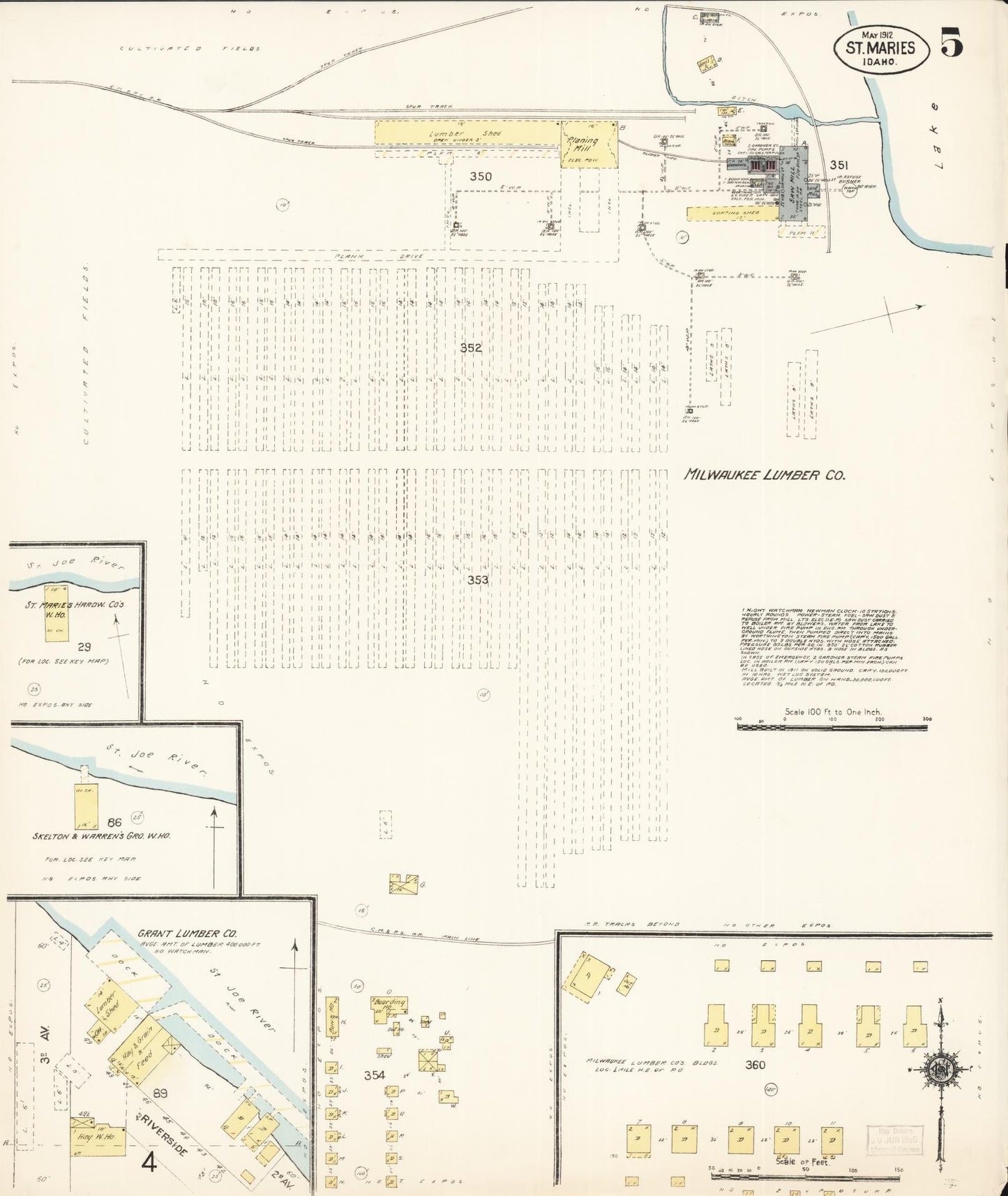 Sanborn Fire Insurance Map from Saint Maries, Benewah County, Idaho (1912), Sheet #0005 - Historic Sanborn Fire Insurance Map Print, vintage old map wall art, antique decor, genealogy gift, Idaho Idaho map
