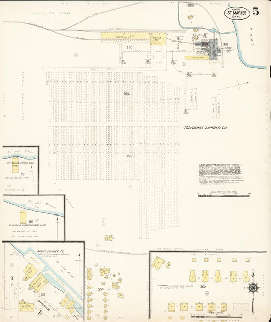Sanborn Fire Insurance Map from Saint Maries, Benewah County, Idaho (1912), Sheet #0005 - Historic Sanborn Fire Insurance Map Print, vintage old map wall art, antique decor, genealogy gift, Idaho Idaho map