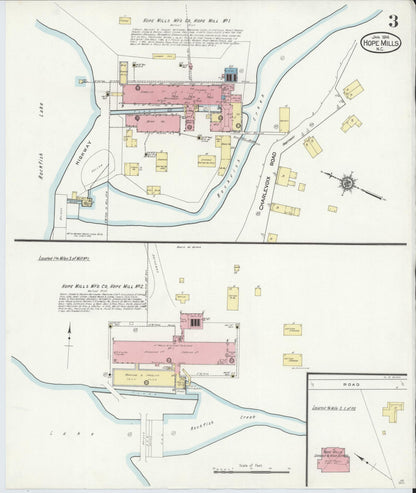 Sanborn Fire Insurance Map from Hope Mills, Cumberland County, North Carolina (1914), Sheet #0003 - Complete Map Set gallery image, historic Sanborn map, vintage wall art, North Carolina North Carolina