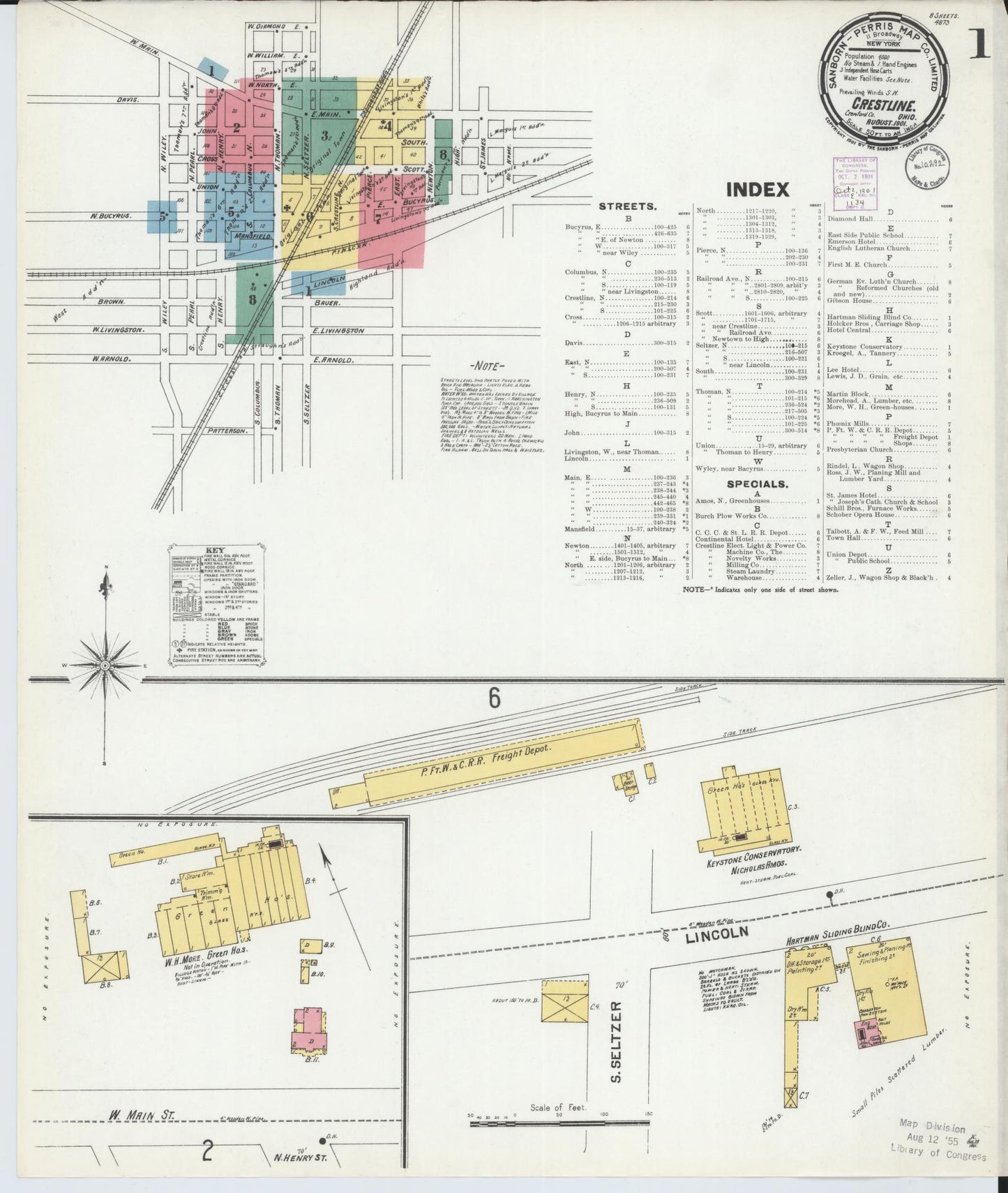 Sanborn Fire Insurance Map from Crestline, Crawford County, Ohio (1901), Sheet #0001 - Historic Sanborn Fire Insurance Map Print, vintage old map wall art, antique decor, genealogy gift, Ohio Ohio map