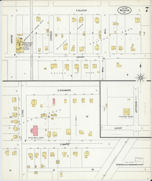 Sanborn Fire Insurance Map from Nevada, Vernon County, Missouri (1900), Sheet #0007 - Historic Sanborn Fire Insurance Map Print, vintage old map wall art, antique decor, genealogy gift, Missouri Missouri map