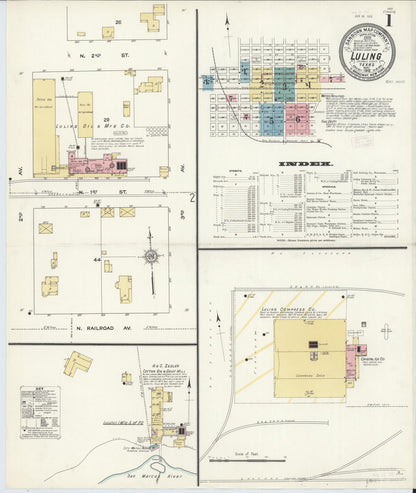 Sanborn Fire Insurance Map from Luling, Caldwell County, Texas (1912), Sheet #0001 - Complete Map Set gallery image, historic Sanborn map, vintage wall art, Texas Texas