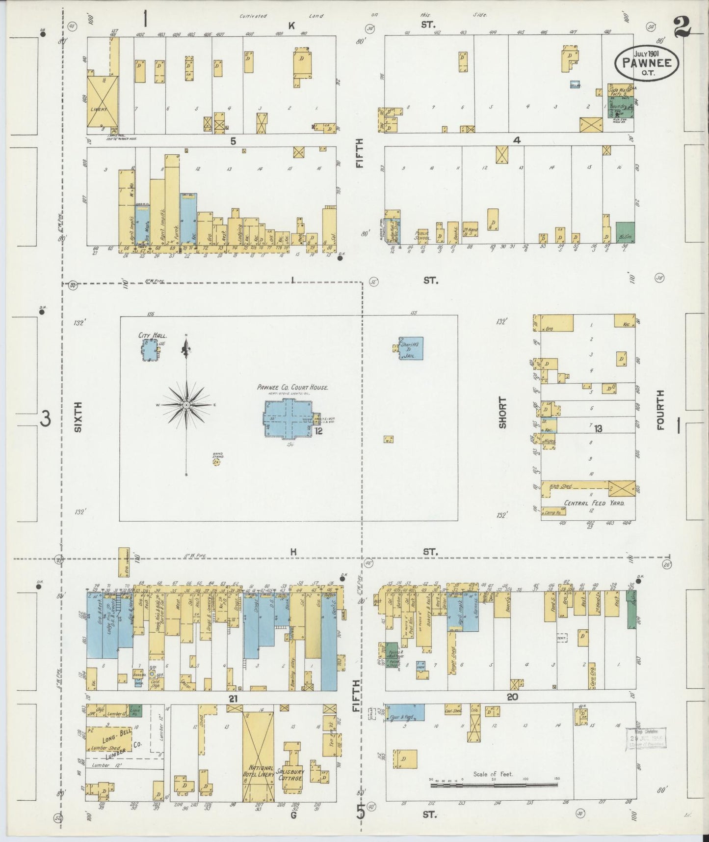 Sanborn Fire Insurance Map from Pawnee, Pawnee County, Oklahoma (1901), Sheet #0002 - Complete Map Set gallery image, historic Sanborn map, vintage wall art, Oklahoma Oklahoma