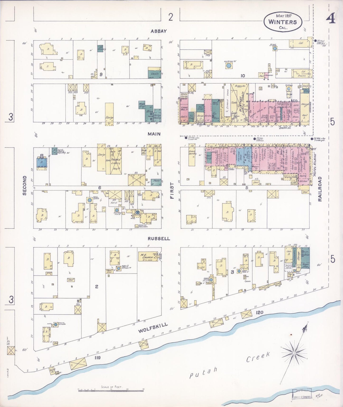 Sanborn Fire Insurance Map from Winters, Yolo County, California (1897), Sheet #0004 - Complete Map Set gallery image, historic Sanborn map, vintage wall art, California California