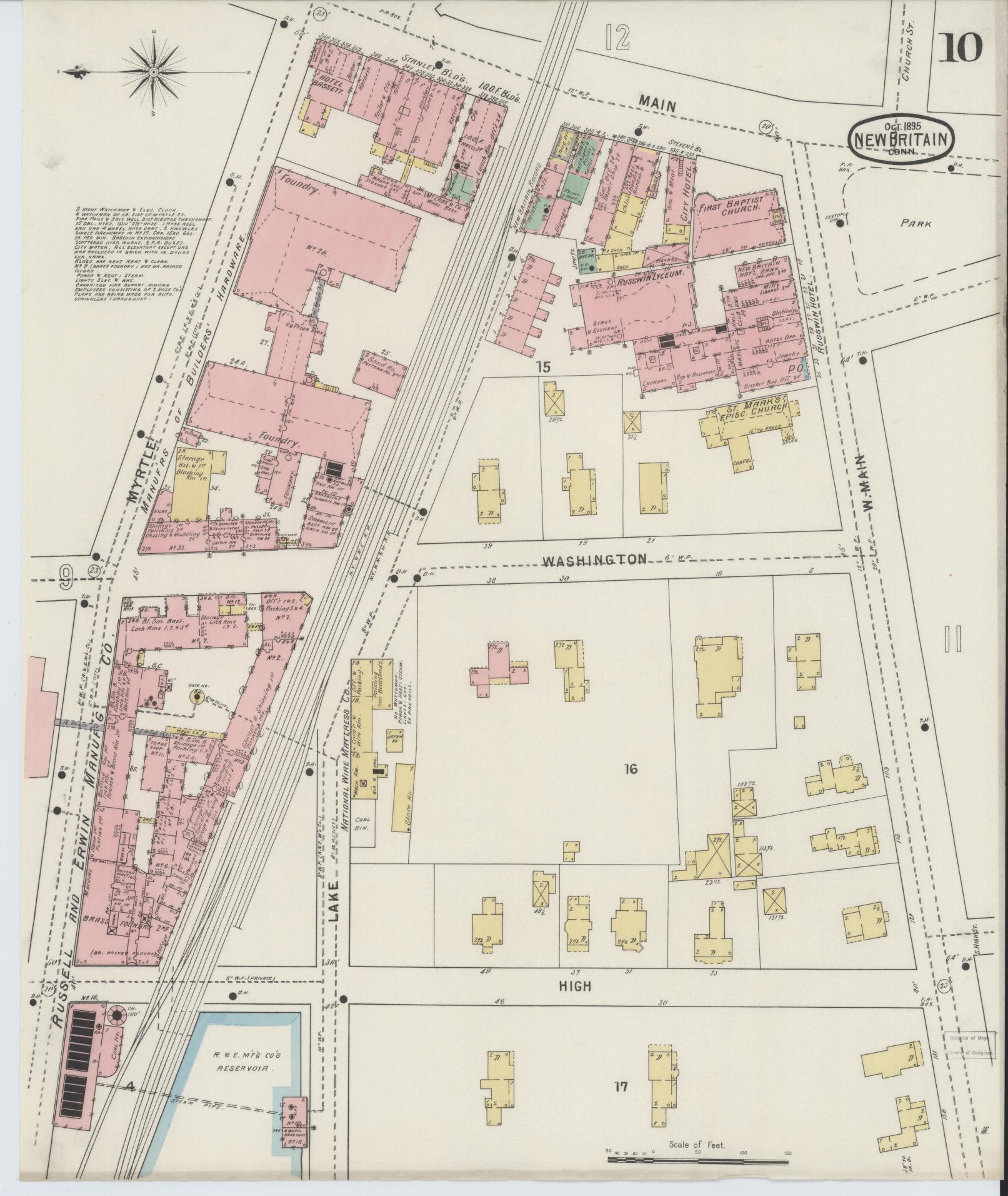 Sanborn Fire Insurance Map from New Britain, Hartford County, Connecticut (1895), Sheet #0010 - Complete Map Set gallery image, historic Sanborn map, vintage wall art, Connecticut Connecticut