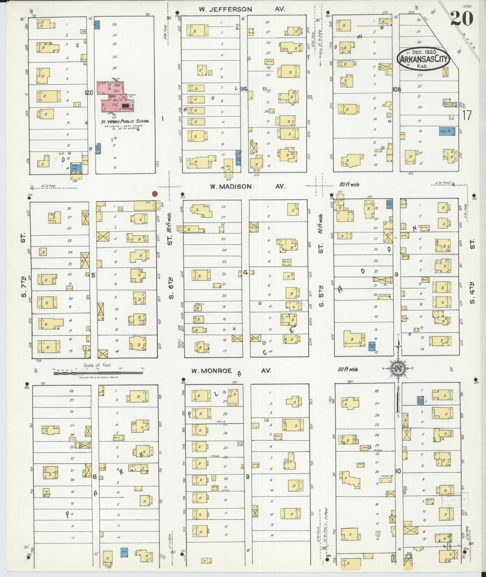 Sanborn Fire Insurance Map from Arkansas City, Cowley County, Kansas (1920), Sheet #0020 - Complete Map Set gallery image, historic Sanborn map, vintage wall art, Arkansas Arkansas