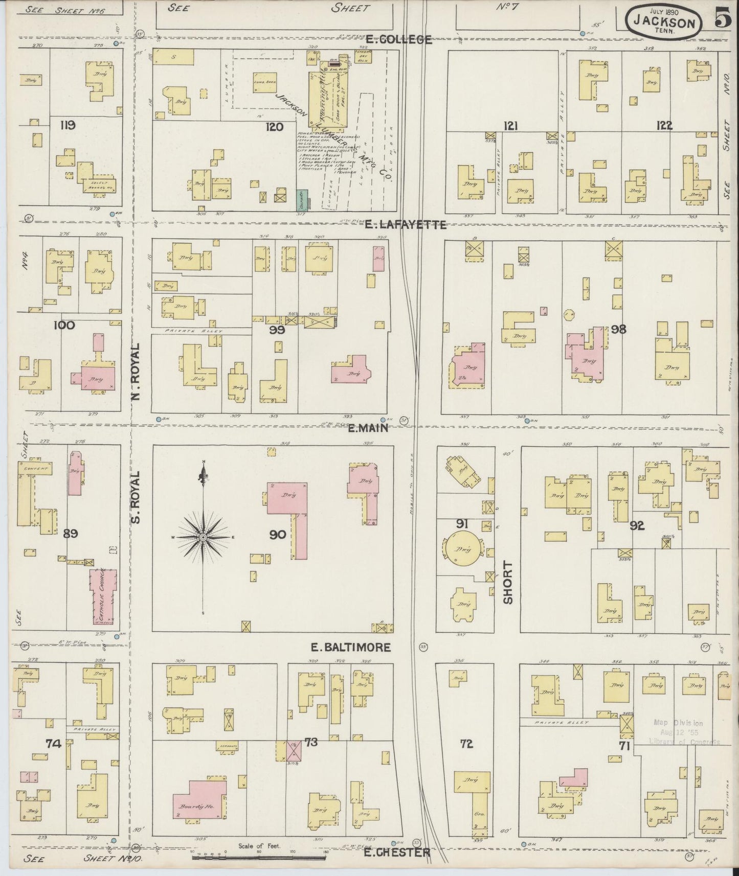 Sanborn Fire Insurance Map from Jackson, Madison County, Tennessee (1890), Sheet #0005 - Complete Map Set gallery image, historic Sanborn map, vintage wall art, Tennessee Tennessee