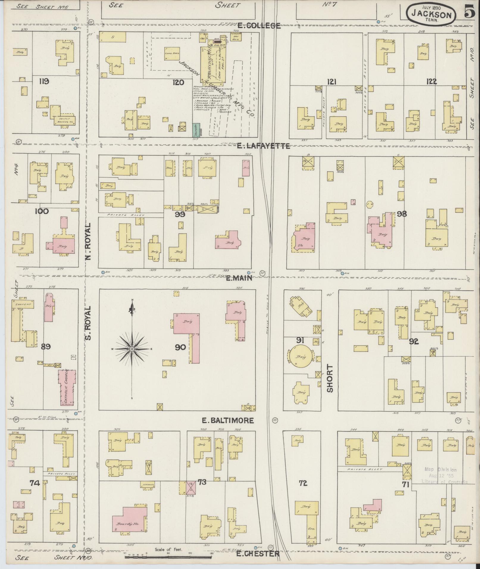 Sanborn Fire Insurance Map from Jackson, Madison County, Tennessee (1890), Sheet #0005 - Complete Map Set gallery image, historic Sanborn map, vintage wall art, Tennessee Tennessee