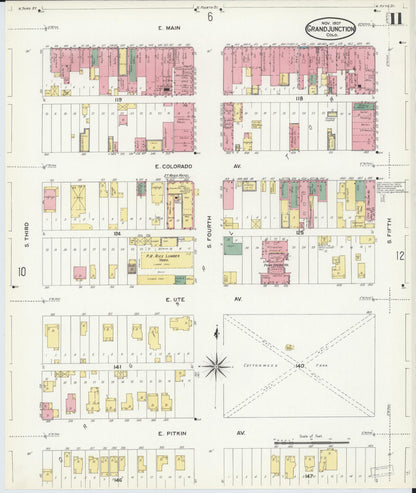 Sanborn Fire Insurance Map from Grand Junction, Mesa County, Colorado (1907), Sheet #0011 - Complete Map Set gallery image, historic Sanborn map, vintage wall art, Colorado Colorado