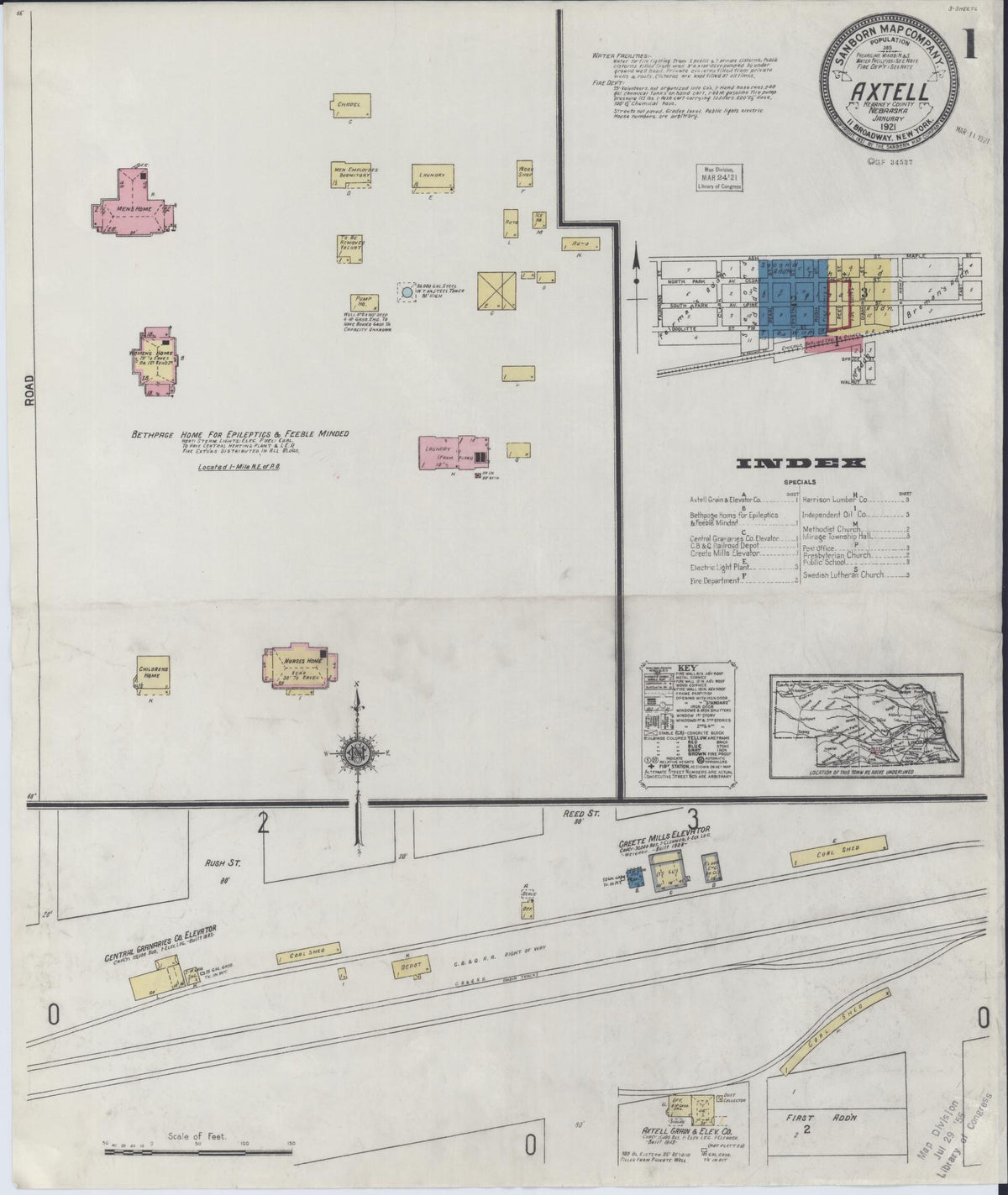 Sanborn Fire Insurance Map from Axtell, Kearney County, Nebraska (1921), Sheet #0001 - Historic Sanborn Fire Insurance Map Print, vintage old map wall art, antique decor, genealogy gift, Nebraska Nebraska map