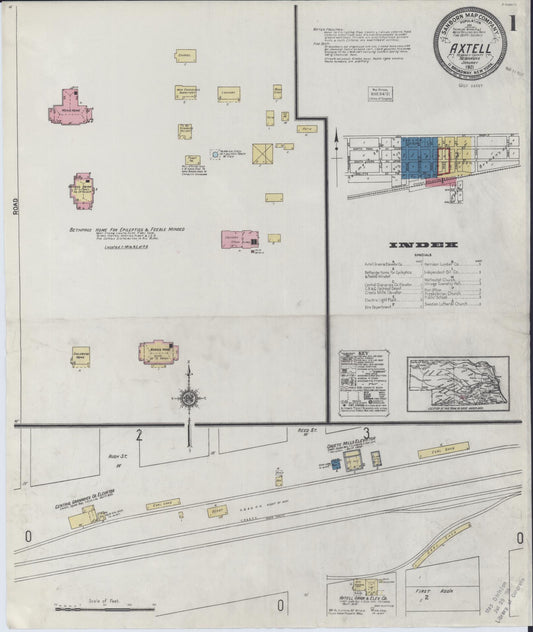 Sanborn Fire Insurance Map from Axtell, Kearney County, Nebraska (1921), Sheet #0001 - Historic Sanborn Fire Insurance Map Print, vintage old map wall art, antique decor, genealogy gift, Nebraska Nebraska map